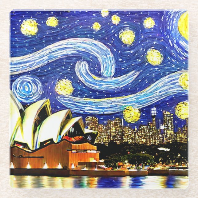 Starry Night Sydney Australia Opernhaus Glasuntersetzer (Vorderseite)