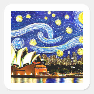 Starry Night Sydney Australia Opernhaus Quadratischer Aufkleber