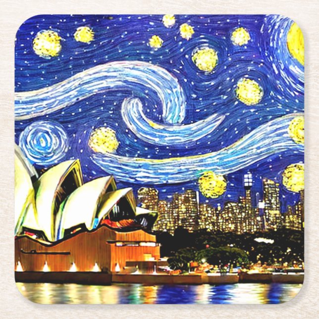 Starry Night Sydney Australia Opernhaus Rechteckiger Pappuntersetzer (Vorderseite)