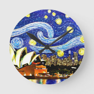 Starry Night Sydney Australia Opernhaus Runde Wanduhr