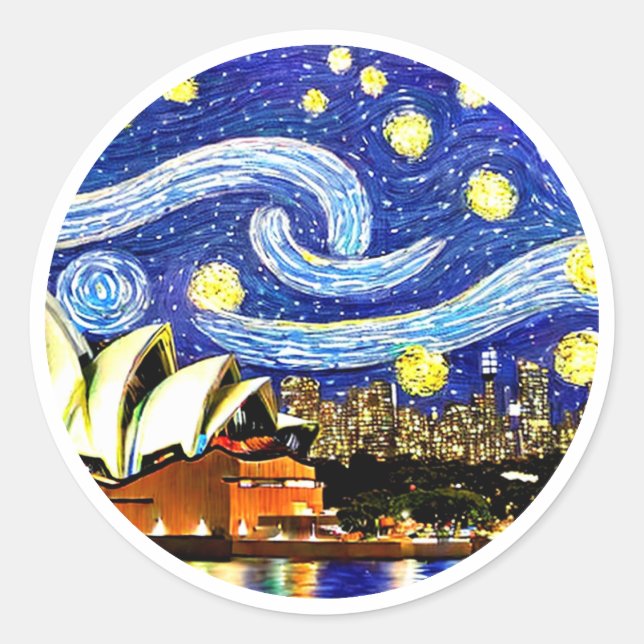 Starry Night Sydney Australia Opernhaus Runder Aufkleber (Vorderseite)