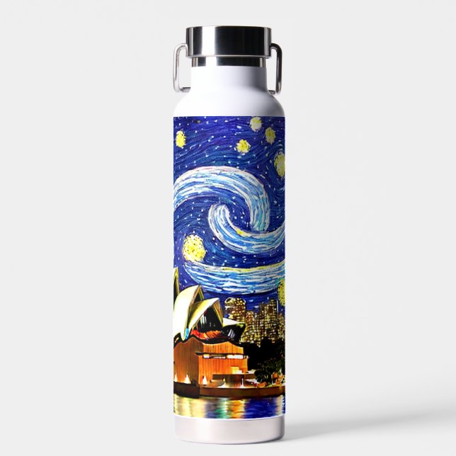 Starry Night Sydney Australia Opernhaus Trinkflasche (Vorne)