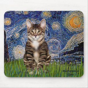 Starry Night - Tabby Tiger Katze 30 Mousepad