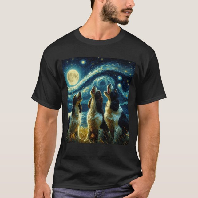 Starry Night Three English Springer Spaniels T-Shirt (Vorderseite)
