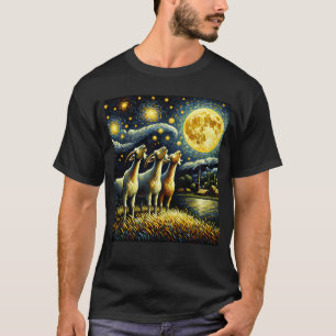 Starry Night Three Goat Howling auf dem Mond Farm T-Shirt