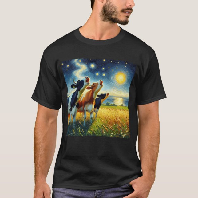 Starry Night Three Kuws Howling at Moon Van Gogh T-Shirt (Vorderseite)