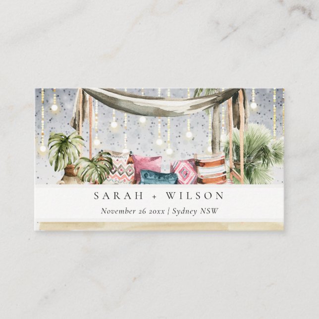 Starry Night Tropical Palm Beach Cabana Hochzeit Platzkarte (Vorderseite)