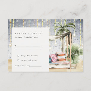 Starry Night Tropical Palm Cabana Wedding RSVP Begleitkarte