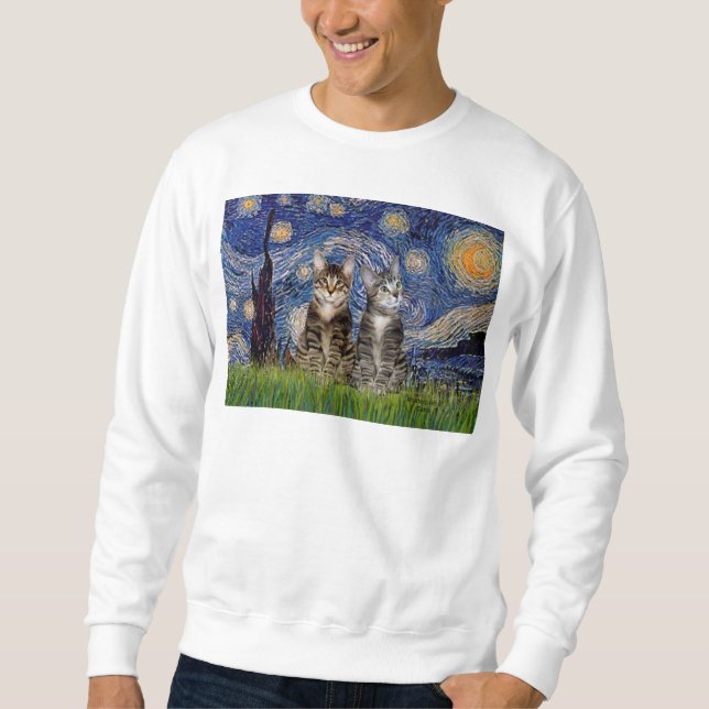 Starry Night - Two Tabby Tiger Cats Sweatshirt (Vorderseite)