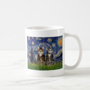 Starry Night - Two Tabby Tiger Cats Tasse
