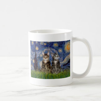 Starry Night - Two Tabby Tiger Cats Tasse