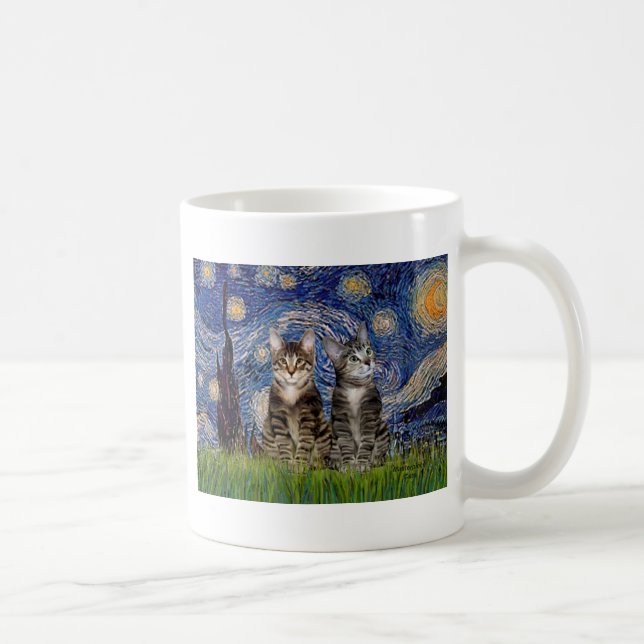 Starry Night - Two Tabby Tiger Cats Tasse (Rechts)