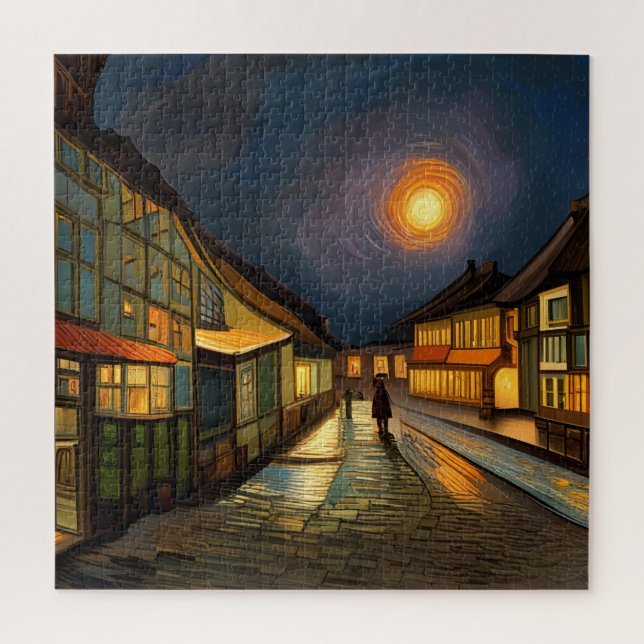 Starry Night über meinem Dorf Puzzle (Vertikal)