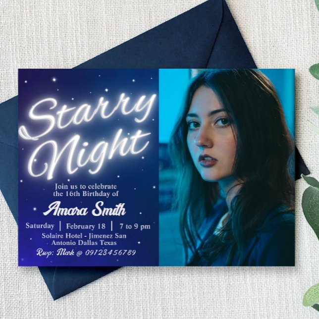 Starry Night - Unter den Sternen Einladung (Starry Night - Stars Landscape Invitation with Photo)