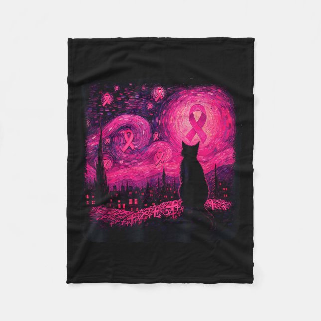 Starry Night Van Gogh Cat Halloween Breast Cancer  Fleecedecke (Vorderseite)