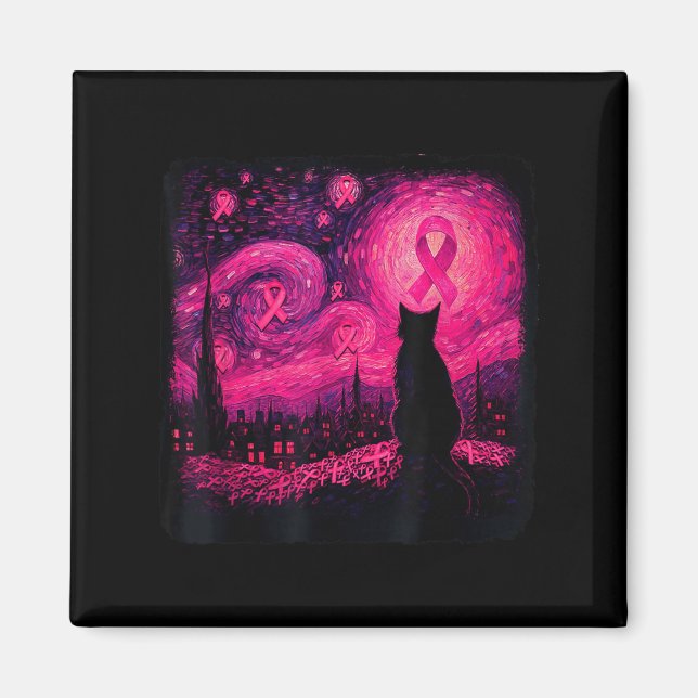 Starry Night Van Gogh Cat Halloween Breast Cancer  Magnet (Vorne)
