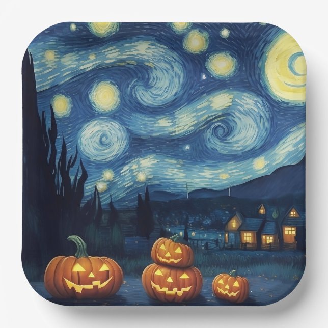 Starry Night Van Gogh Halloween Pappteller (Vorderseite)