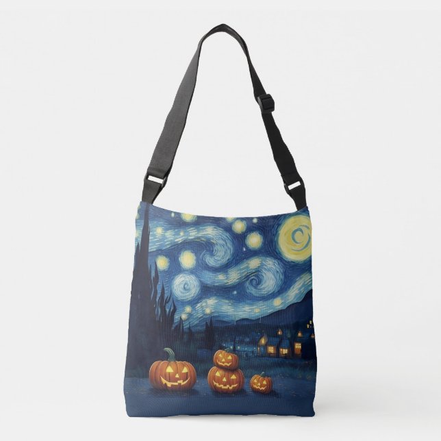 Starry Night Van Gogh Halloween Tragetaschen Mit Langen Trägern (Vorderseite)