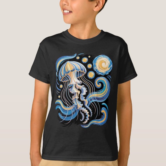Starry night van gogh jellyfish scuba diving surf T-Shirt (Vorderseite)