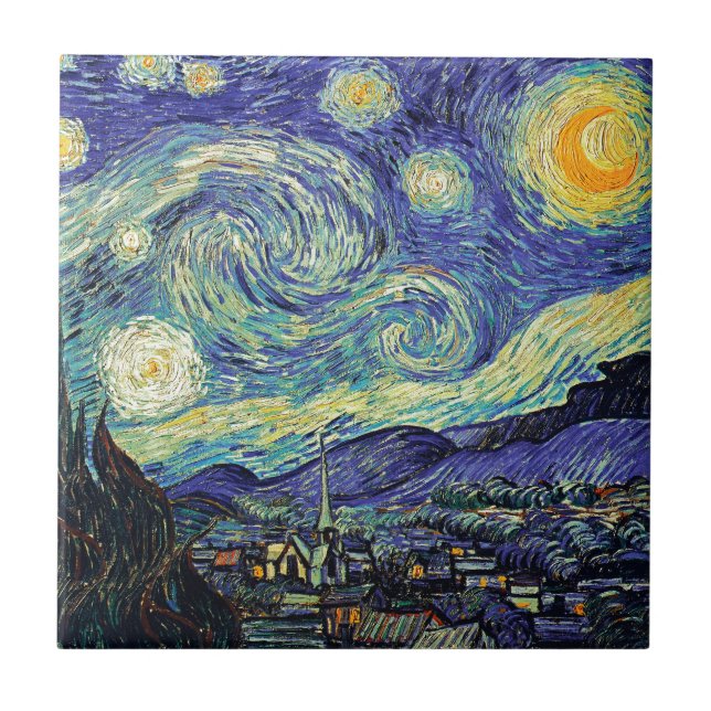 Starry Night Van Gogh Post-Impressionist Malerei Fliese (Vorderseite)