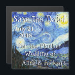 Starry Night Van Gogh Rett Date Magnet Card<br><div class="desc">Auf dieser Save the Date Magnetkarte befindet sich ein wunderschönes französisches Impressionismus,  das Vintage Kunstgemälde der Sternennacht von Vincent Van Gogh. Das Bild ist aufgrund des abgelaufenen Urheberrechts öffentlich zugänglich.</div>