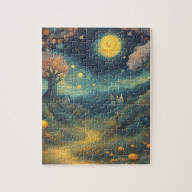 Starry Night Van Gogh Style Fantasy Forest Puzzle (Vertikal)