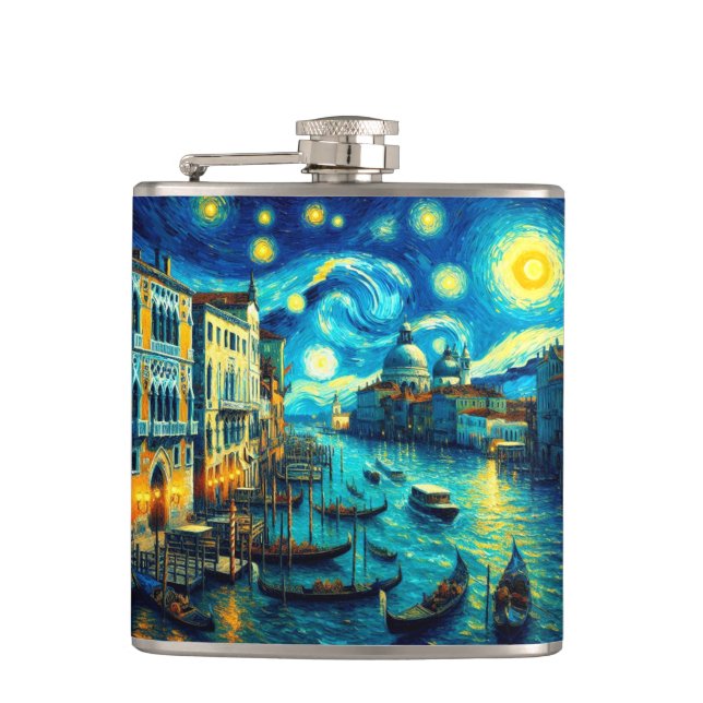 Starry Night Venice Italien Flachmann (Vorderseite)