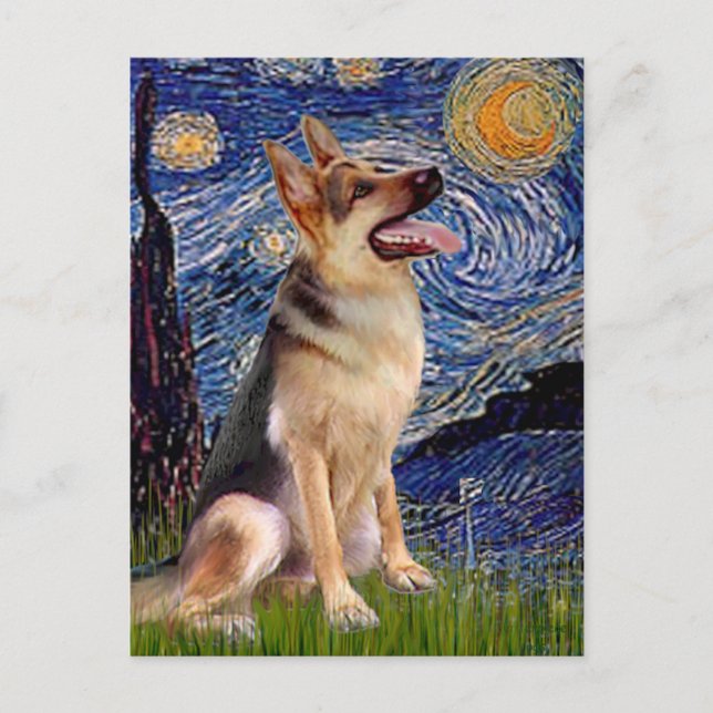 Starry Night (Vert) - German Shepherd 1 Postkarte (Vorderseite)