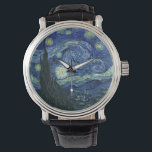 Starry Night Vincent van Gogh Kunstmalerei Armbanduhr<br><div class="desc">Vincent van Gogh (Niederländisch, 1853 - 1890) Starry Night, 1889, Oil on Leinwand Ungerahmt: 73 × 92 cm (28, 7 × 36, 2 in) Dieses Bild zeigt den Blick von der Ostseite des Van Gogh-Asylzimmers in Saint-Rémy-de-Provence ce, er fügte ein idealisiertes Dorf hinzu. Seit 1941 ist es in der ständigen...</div>