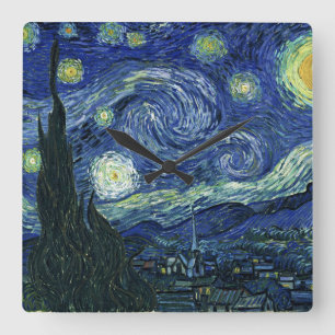 Starry Night Vincent van Gogh Kunstmalerei Quadratische Wanduhr