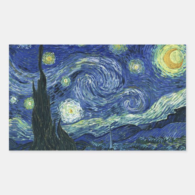 Starry Night Vincent van Gogh Kunstmalerei Rechteckiger Aufkleber (Vorderseite)