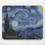 Starry Night Vincent van Gogh Mousepad<br><div class="desc">Dieses schöne, feine Kunstdesign zeigt das berühmte Bild des niederländischen postimpressionistischen Malers Vincent van Gogh "The Starry Night". In den 1880er Jahren, als er während seines bleibe am Asyl von Saint Remy bemalt wurde, stellte van Gogh die sanften Hügel und Zypressen dar, die er aus seinem Fenster sah. Er fügte...</div>