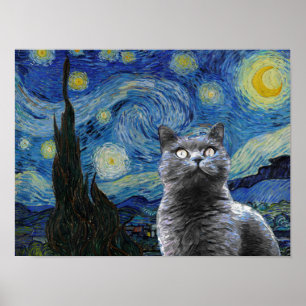Starry Night Vincent Van Gogh Niedlich Cat Kitten Poster