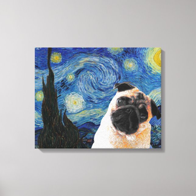 Starry Night Vincent Van Gogh Niedlich Mops Dog Leinwanddruck (Vorderseite)