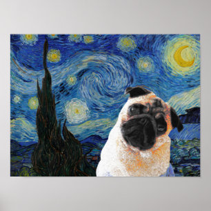 Starry Night Vincent Van Gogh Niedlicher Mops Hund Poster