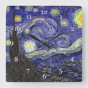 Starry Night, Vincent Van Gogh. Quadratische Wanduhr