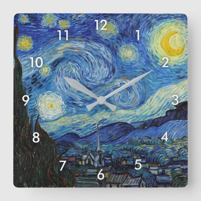 Starry Night, Vincent van Gogh Quadratische Wanduhr (Vorderseite)