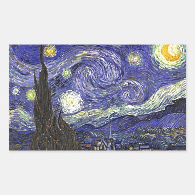 Starry Night, Vincent Van Gogh. Rechteckiger Aufkleber (Vorderseite)