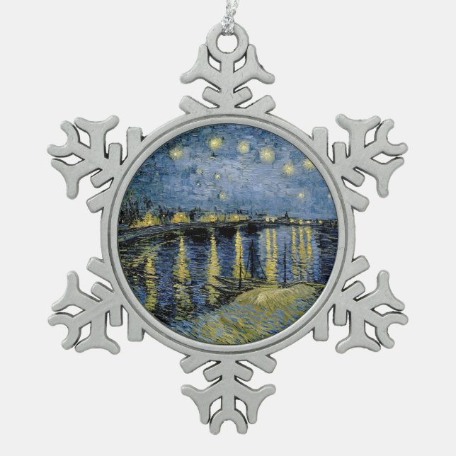 Starry Night Vincent van Gogh Schneeflocken Zinn-Ornament (Vorderseite)