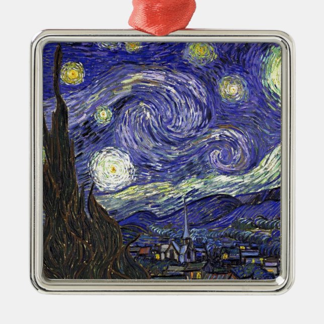 Starry Night, Vincent Van Gogh. Silbernes Ornament (Vorne)