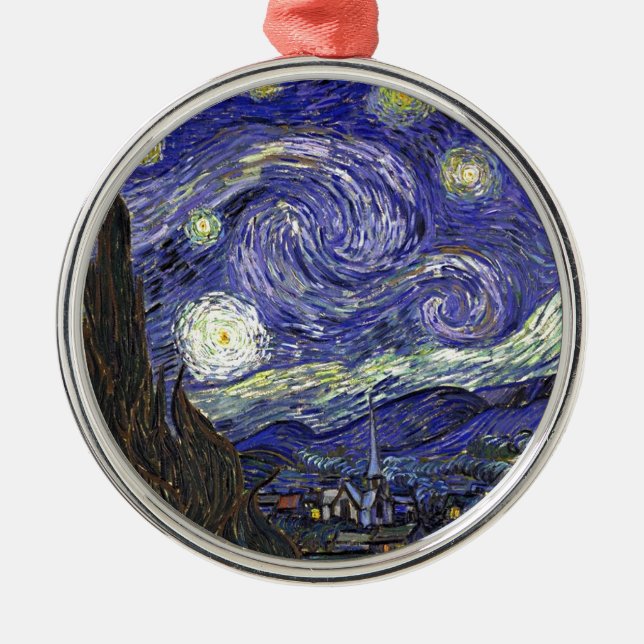 Starry Night, Vincent Van Gogh. Silbernes Ornament (Vorne)