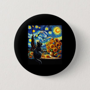 Starry Night Vincent Van Gogh Sunflowers Cat Lover Button