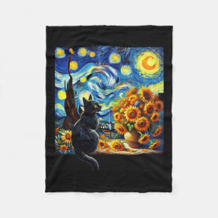 Starry Night Vincent Van Gogh Sunflowers Cat Lover Fleecedecke