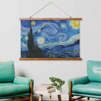 Starry Night | Vincent van Gogh Wandteppich Mit Holzrahmen