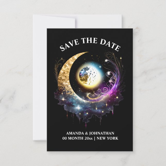 Starry night Vollmond Himmel Himmel schwarz rosa Save The Date (Vorderseite)