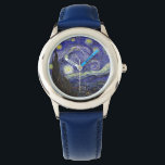 Starry Night von Van Gogh. Armbanduhr<br><div class="desc">Starry Night von Van Gogh. Einzigartige,  berühmte Kinder der Billardkunst,  die eine blaue Armbanduhr einstellen. Post-Impressionismus Ölmalerei.</div>