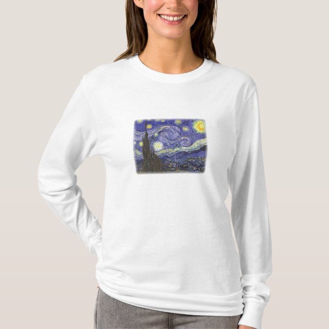 Starry Night von Van Gogh Ladys Langarm-Shirt T-Shirt (Vorderseite)