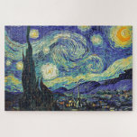 Starry Night von van Gogh Puzzle<br><div class="desc">Van Gogh war besessen von der Symbolik der leuchtenden Objekte und der Farbe. Die Lampe war ein Symbol für Ruhe und Sicherheit. Der Stern symbolisierte den Glauben,  und Gaslicht,  menschliche Realitäten. Tief ultramarineblau war unendlich,  während Rot und Grün "diese schrecklichen Dinge,  die Leidenschaften der Männer ausgedrückt.</div>