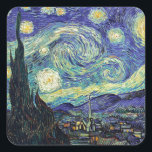 Starry Night von van Gogh Quadratischer Aufkleber<br><div class="desc">Van Gogh war besessen von der Symbolik der leuchtenden Objekte und der Farbe. Die Lampe war ein Symbol für Ruhe und Sicherheit. Der Stern symbolisierte den Glauben,  und Gaslicht,  menschliche Realitäten. Tief ultramarineblau war unendlich,  während Rot und Grün "diese schrecklichen Dinge,  die Leidenschaften der Männer ausgedrückt.</div>