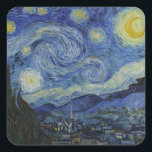 "Starry Night" von Van Gogh Quadratischer Aufkleber<br><div class="desc">Dieses Design zeichnet sich durch eine hochauflösende,  unveränderte und unbearbeitete Reproduktion von Van Goghs berühmtem "Starry Night" Gemälde aus.</div>